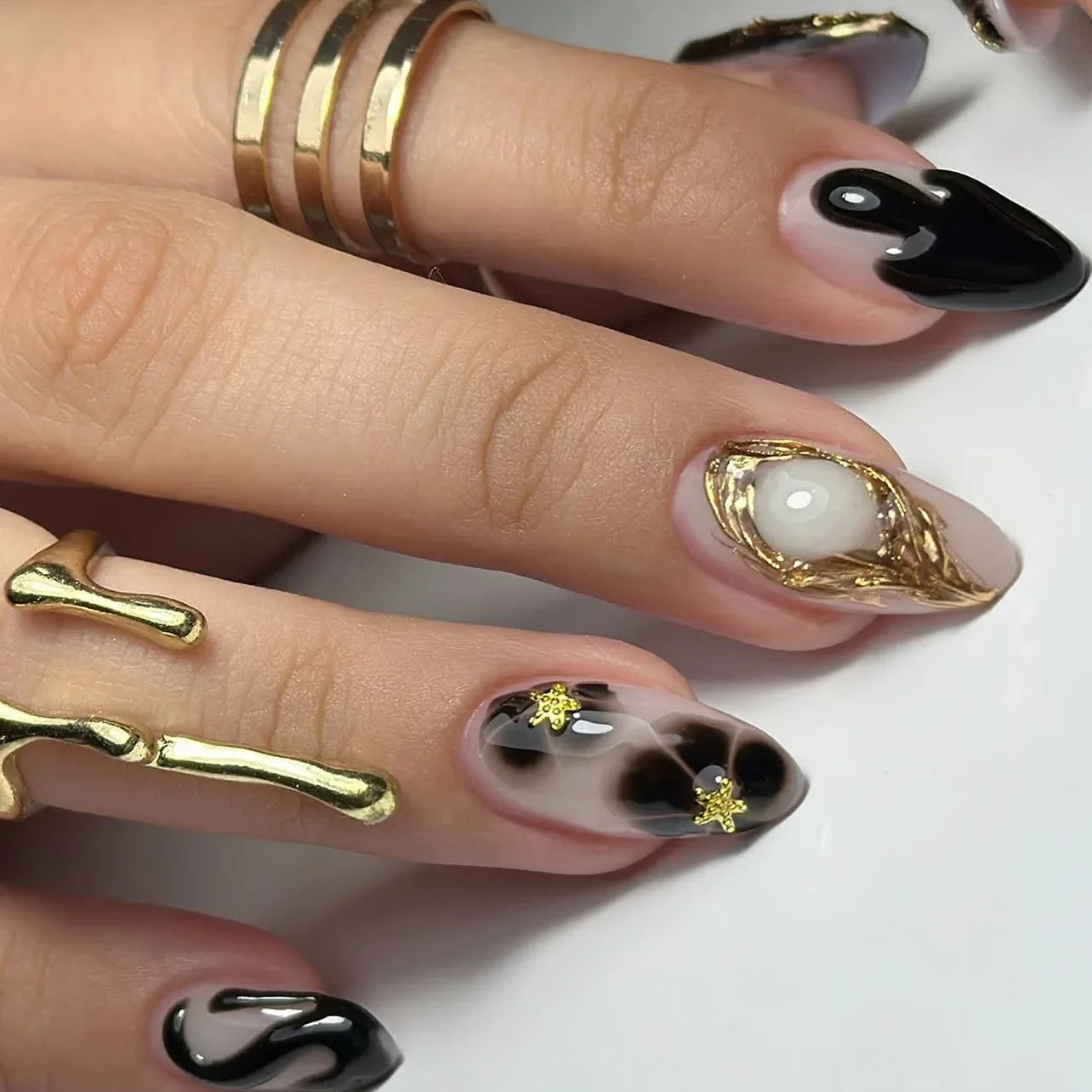 Colorful 3D Flowers Mini Rhinestones Almond False Nails Art Spring Pearl Bowknot Fake Nails Charms Press on Nails Manicure Tools