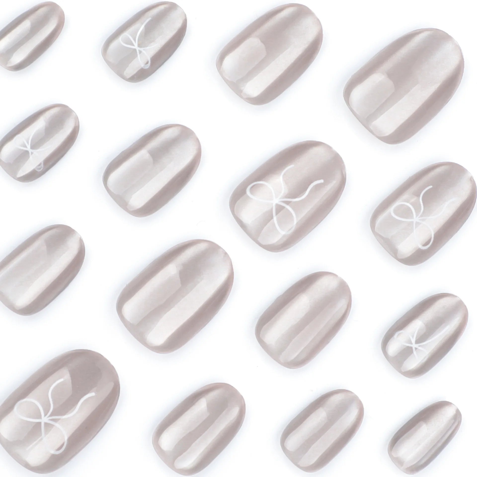 Cat Eye Bowknot Round Fake Nails Art Long Pointed False Nails Rhinestone Pearl Rose Flower Simple Almond Press on Nails Manicure